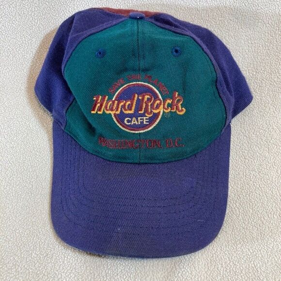 VTG Hard Rock Cafe Save The Planet Washington DC 90s Green Blue Hat Cap - Picture 1 of 3